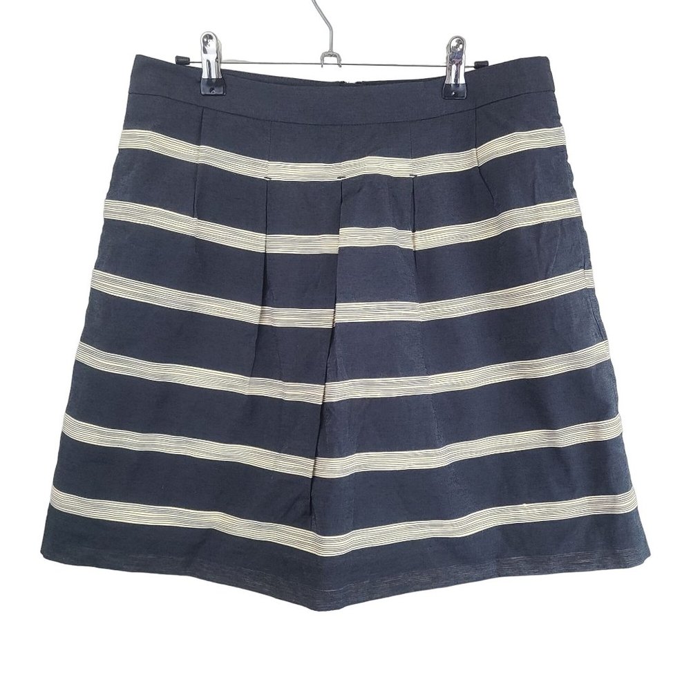 Ann Taylor Loft Skirt Womens Black Yellow Stripes Size 6 Back Zip Short